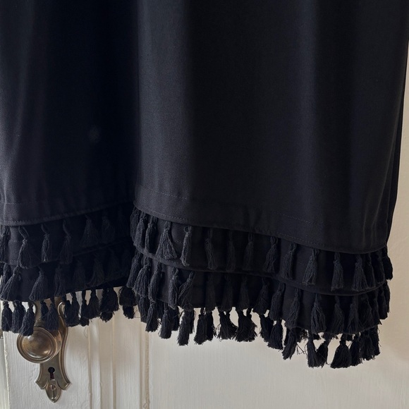 Zara NWT Black Short Sleeve Black Dress with Tassel Hem Sz L - Picture 5 of 5